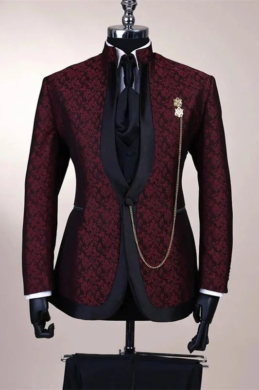 Kaleb Fashion Jacquard Burgundy Close Fitting Bespoke Men Suit