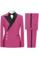 John Fuchsia Peaked Lapel Slim Fit Two Pieces Men Suit with Gold Buttons