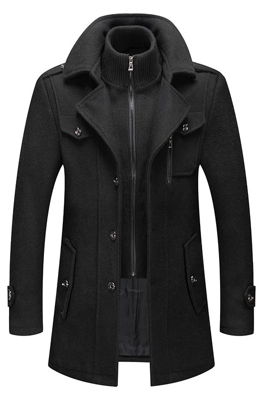 Abbott Chic Black Notched Lapel Winter Coat