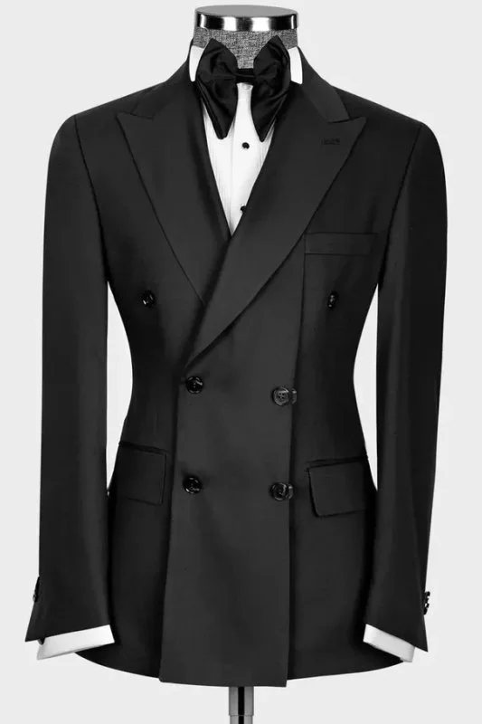 Mason Black Double Breasted Fashion Peaked Lapel Best Fitted Wedding Suits