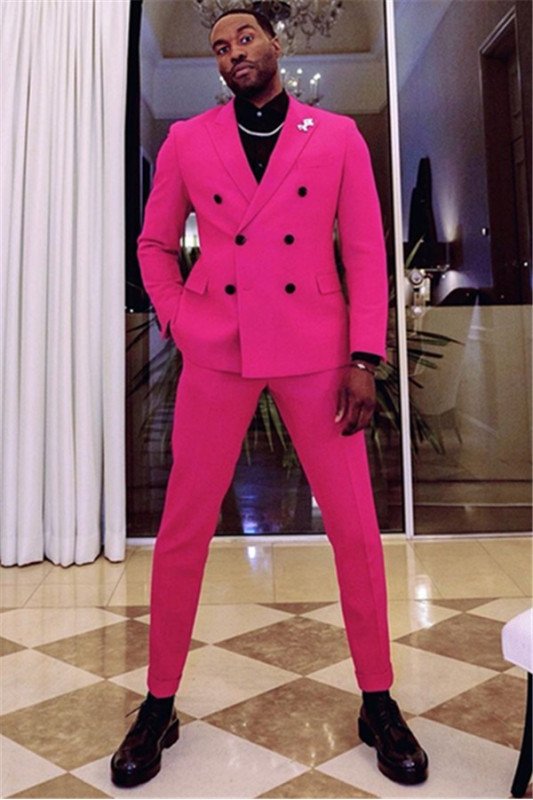 Fashion Fuchsia Two Breasted Peaked Lapel Prom Men's Suit