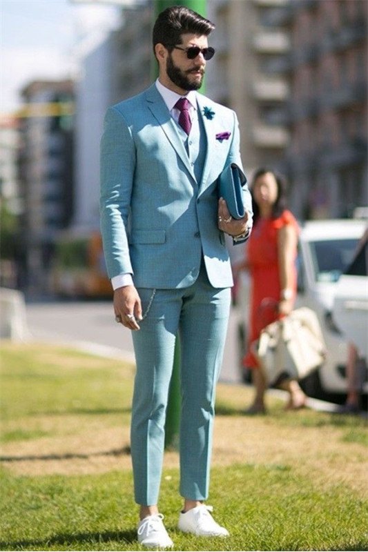 Formal Cool Blue Notched Lapel Two-Pieces Business Mens Suits 