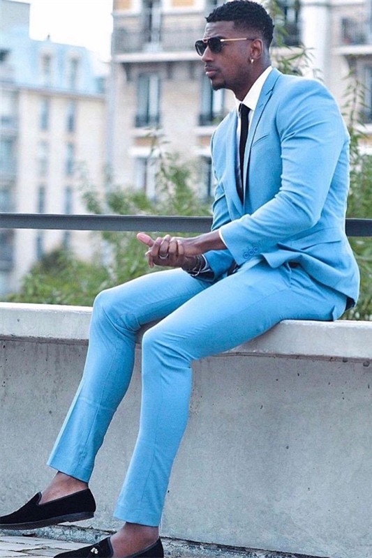 Guillermo Bespoke Blue Best Fitted Two Pieces Prom Outfits for Men