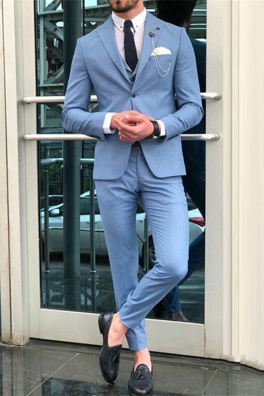 Romeo Blue Peaked Lapel Best Fitted Chic Men Suits