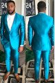 Sparkly Blue Shawl Lapel One buttons Best Fitted Men Suits for Prom