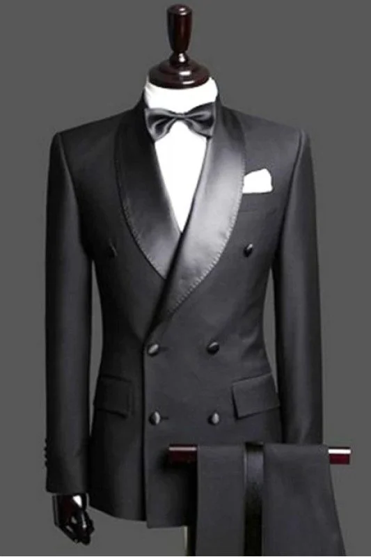 Black Double Breast Wedding Suits Tuxedos | Satin Lapel 2 Pieces for ...