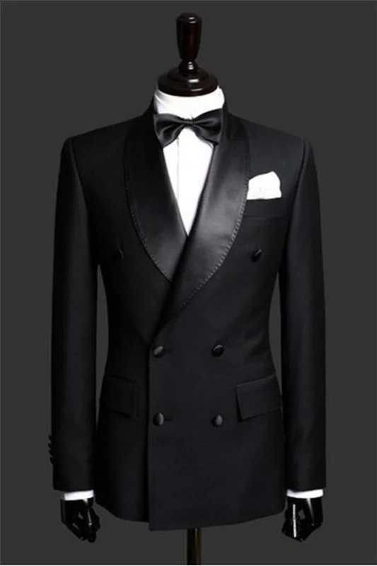 Black Double Breast Wedding Suits Tuxedos | Satin Lapel 2 Pieces for ...