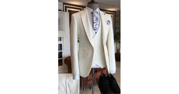 Caiden White 3-Piece Peaked Lapel Bespoke Men Suits for Wedding