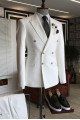 Les Fashion White Peaked Lapel Double Breasted Formal Business Men Suit