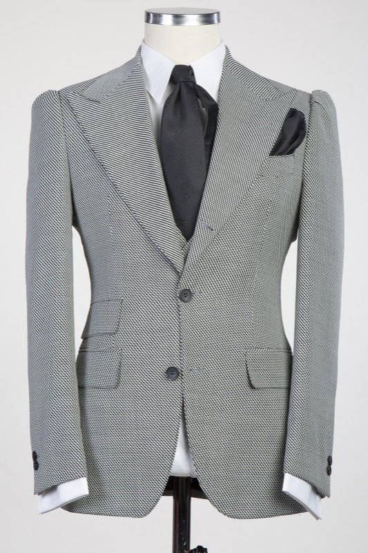 Bart Gray Peaked Lapel Plaid Three Pieces Wedding Men Suits