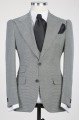 Bart Gray Peaked Lapel Plaid Three Pieces Wedding Men Suits