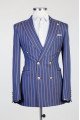 Les Blue Peaked Lapel Double Breasted Striped Men Suits