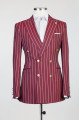 Nigel Burgundy Peaked Lapel Double Breasted Striped Men Suits