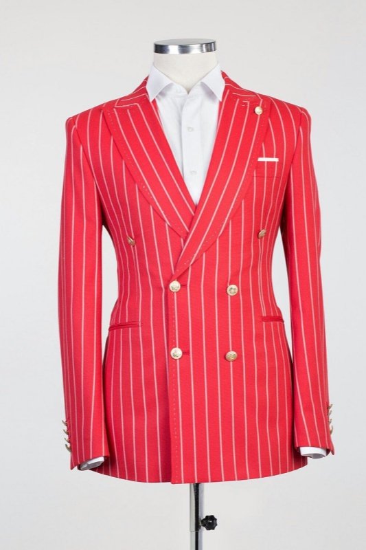 Owen Red Peaked Lapel Double Breasted Striped Men Suits