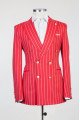 Owen Red Peaked Lapel Double Breasted Striped Men Suits