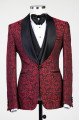 Shelton Burgundy Shawl Lapel Three Pieces Jacquard Wedding Men Suits