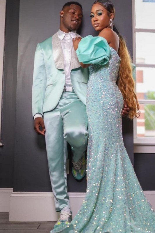 Egbert Mint Green Shawl Lapel Satin Wedding Men Suits