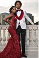 Dillon White Jacquard Three Pieces Wedding Men Suits With Red Velvet Shawl Lapel 