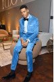 Jerome Sky Blue Peaked Lapel Velvet Wedding Men Suits