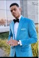 Jerome Sky Blue Peaked Lapel Velvet Wedding Men Suits