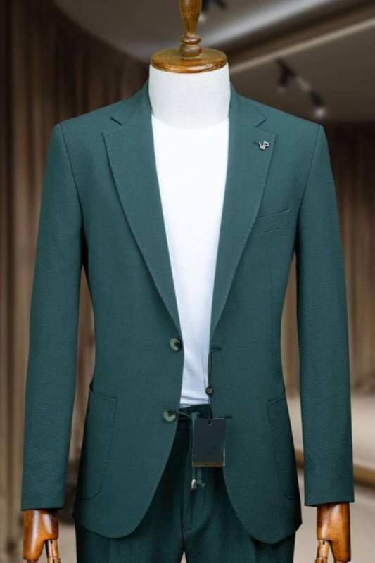 Hugo Dark Green Notched Lapel Business Men Suits