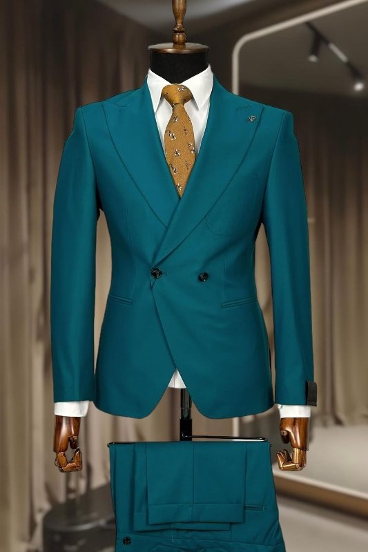 Watkins Dark Green Peaked Lapel Double Breasted Business Men Suits