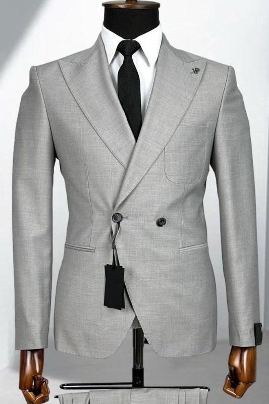 Alvin Silver Peaked Lapel Double Breasted Business Men Suits