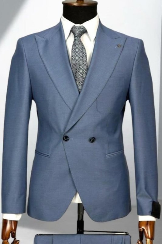 Craig Blue Peaked Lapel Double Breasted Business Men Suits