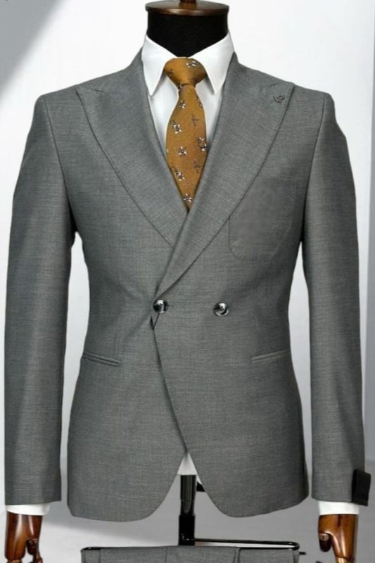 Rod Gray Peaked Lapel Double Breasted Business Men Suits