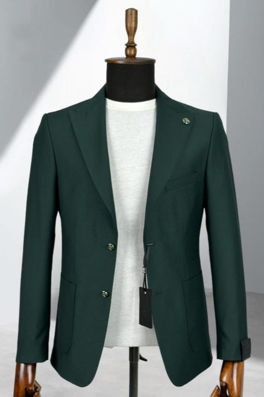 Wayne Dark Green Peaked Lapel Business Men Suits