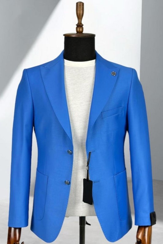 Duncan Ocean Blue Peaked Lapel Business Men Suits