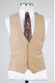 Albert Khaki Peaked Lapel Three Pieces Business Men Suits