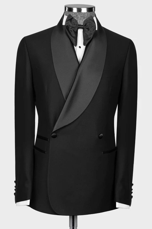 Adam Black Shawl Lapel Double Breasted Wedding Men Suits