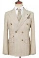 Adolph Khaki Peaked Lapel Double Breasted Striped Business Men Suits