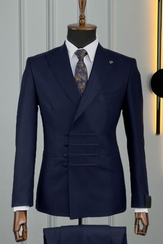 Berg Chic Dark Navy Peaked Lapel Business Men Suits