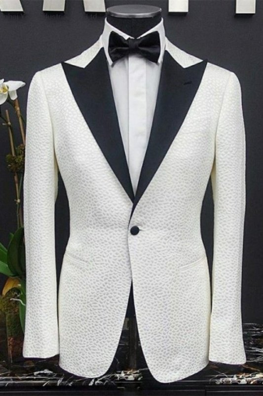 Greg Chic White Jacquard Peaked Lapel Prom Men Suits