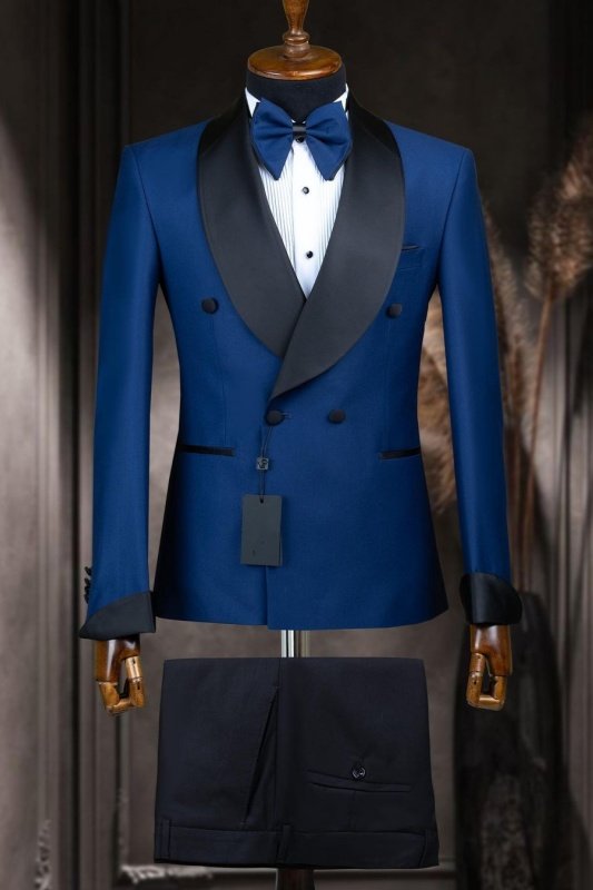 Page Royal Blue Shawl Lapel Double Breasted Wedding Men Suits