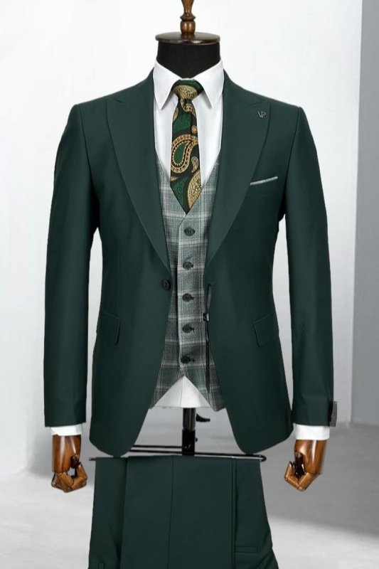 Adair Dark Green Peaked Lapel Three Pieces Business Men Suits