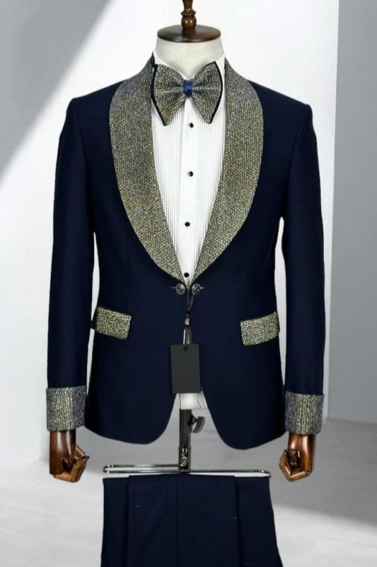 Calvin Dark Blue Shawl Lapel Wedding Men Suits