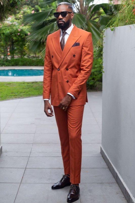 Gene Orange Peaked Lapel Double Breasted Prom Men Suits