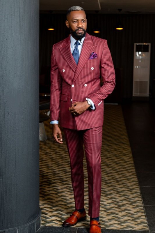 Harlan Red Peaked Lapel Double Breasted Striped Men Suits