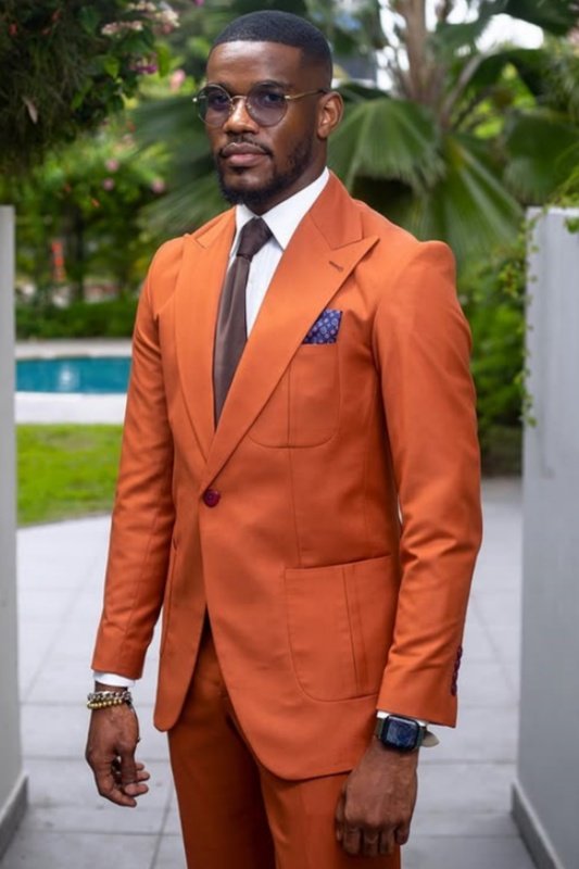 Ira Orange Peaked Lapel Prom Men Suits