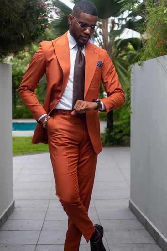 Ira Orange Peaked Lapel Prom Men Suits