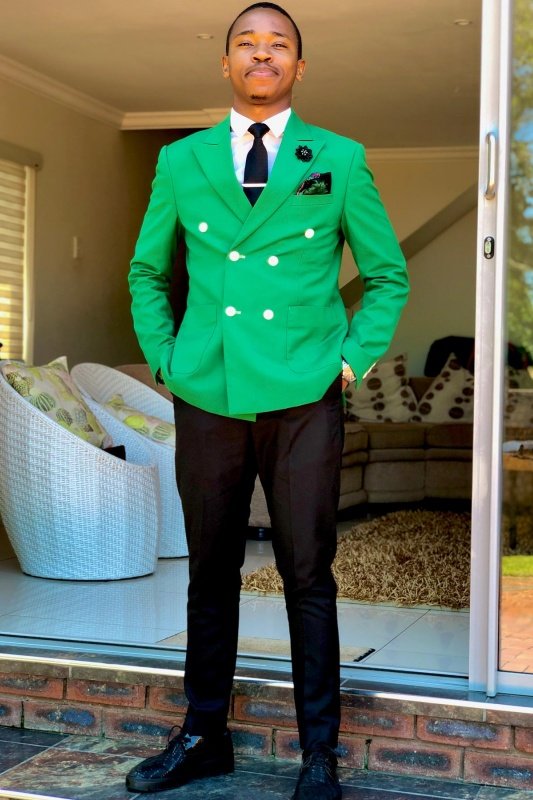 Harley Green Peaked Lapel Double Breasted Prom Men Suits