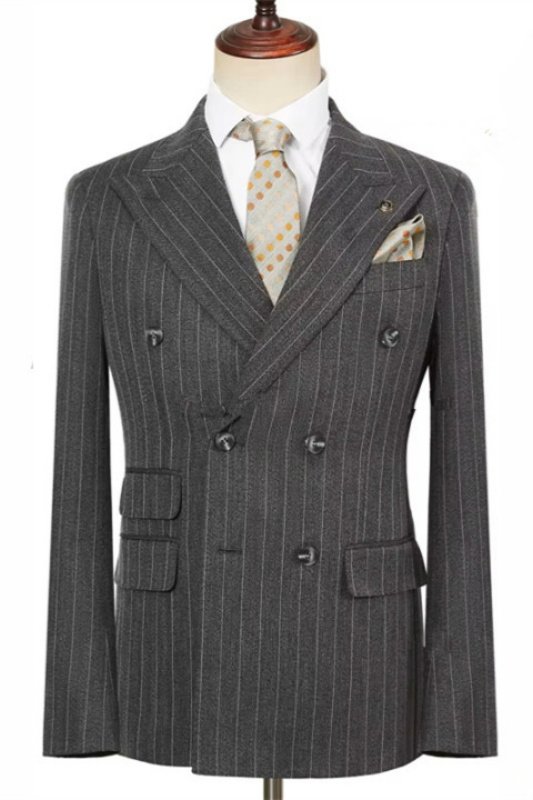 Carey Gray Peaked Lapel Double Breasted Striped Business Men Suits