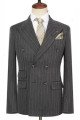 Carey Gray Peaked Lapel Double Breasted Striped Business Men Suits