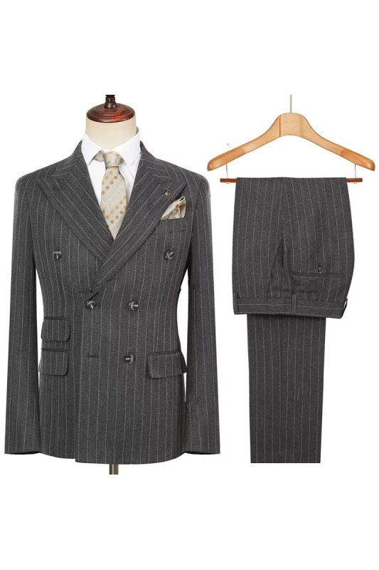 Carey Gray Peaked Lapel Double Breasted Striped Business Men Suits