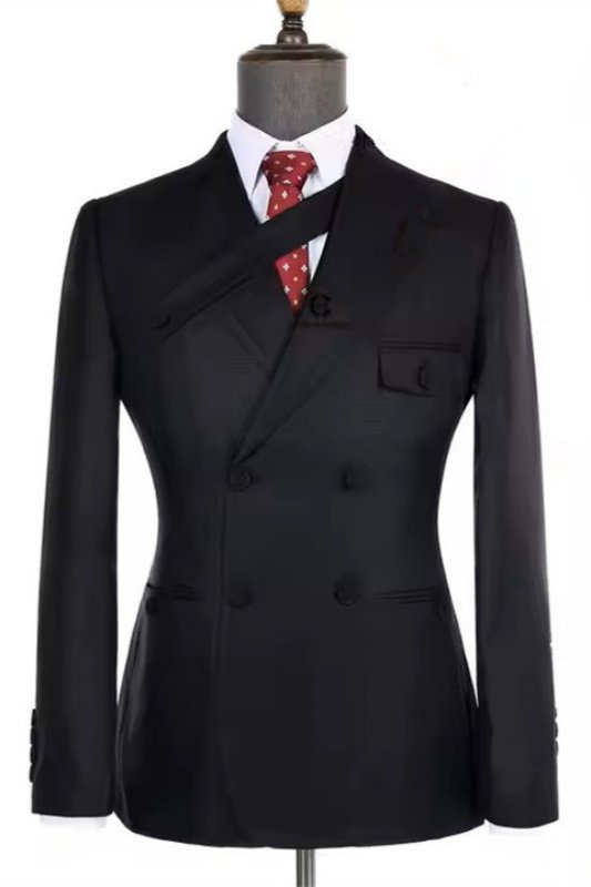 Davis Chic Black Peaked Lapel Double Breasted Business Men Suits