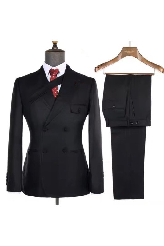 Davis Chic Black Peaked Lapel Double Breasted Business Men Suits