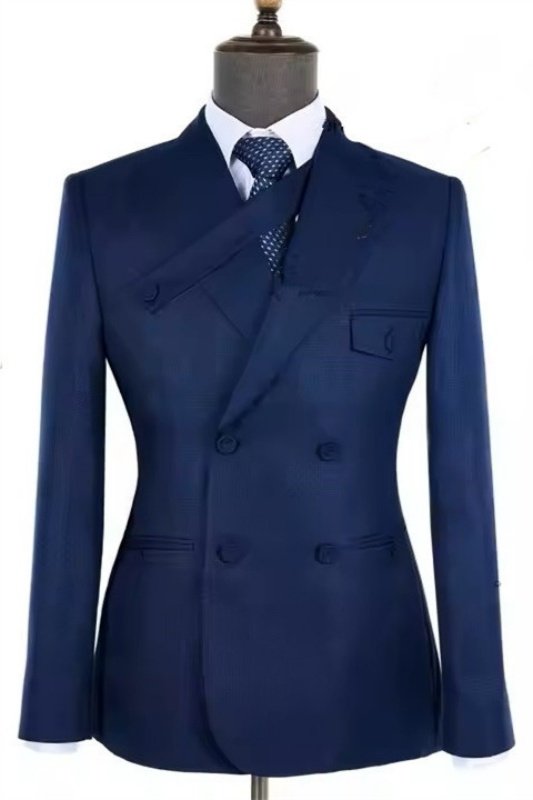 Edison Dark Blue Peaked Lapel Double Breasted Business Men Suits